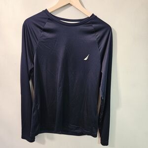 Nautica Men's Navy Long Sleeve Performance Shirt with White Sail Logo